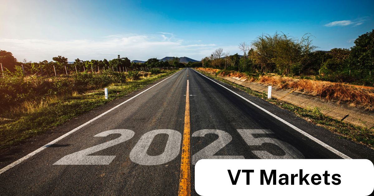 An open road with '2025' marked on the asphalt, symbolizing the journey and opportunities ahead in forex trading for the year 2025, presented by VT Markets.